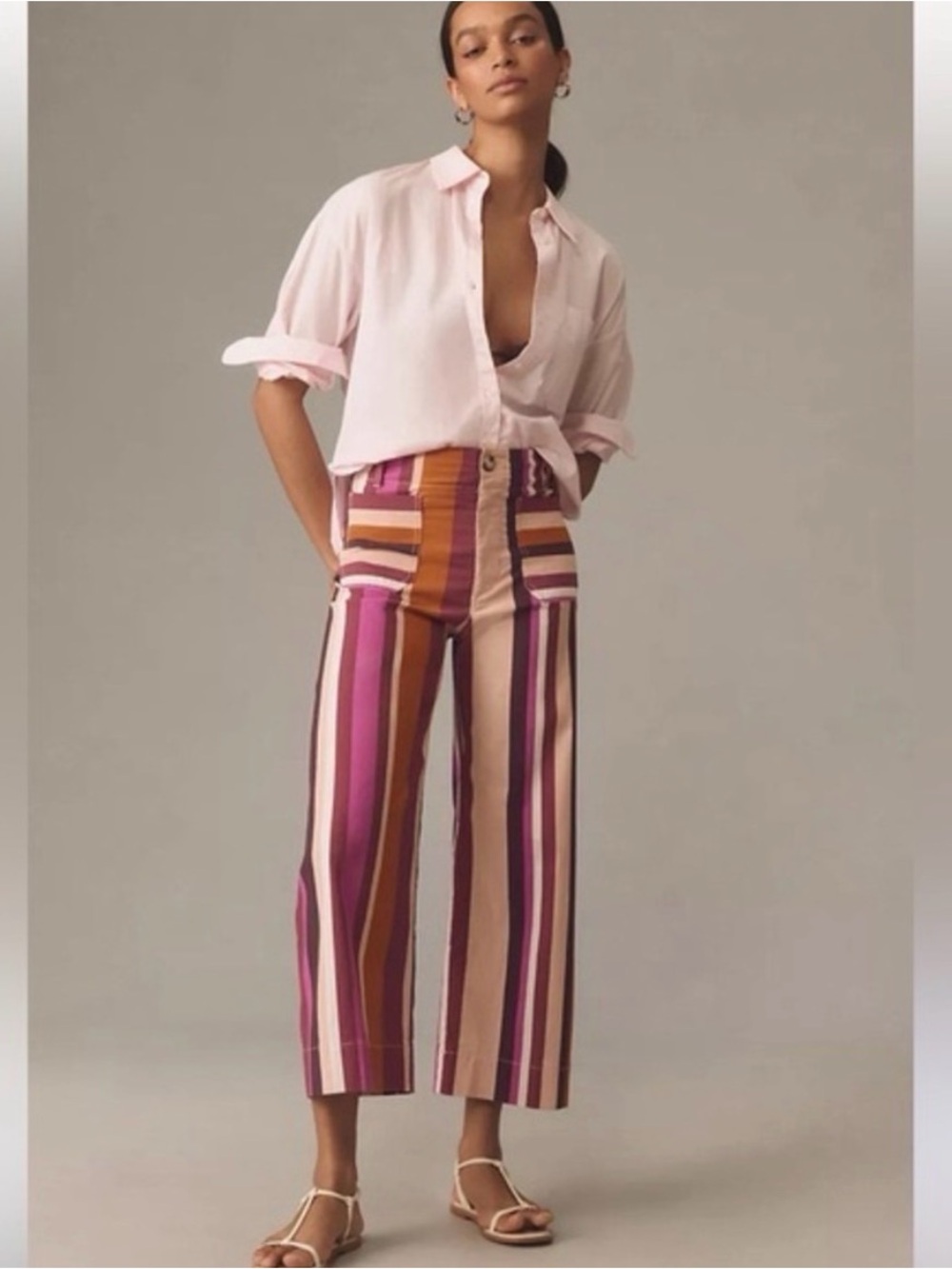 Anthropologie Colette Striped Wide-Leg Cropped Pants in Purple Multi